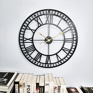 96 厘米挂钟罗马数字,室内静音无滴答声复古时钟,复古金属装饰黑色